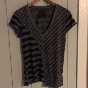 Asymmetrical striped grey black shirt V neck